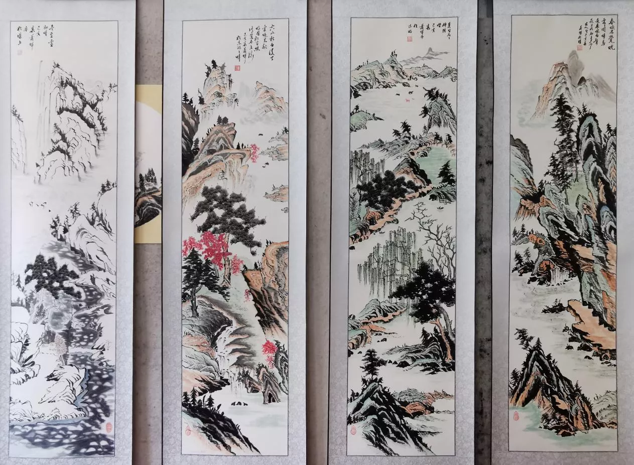 5357 中国人書家　書　まくり4枚〈威而不猛恭而安／中日和平大家福〉　送料無料 肖辉入编《中国历代书画名家大辞典》 - 艺坛巨匠