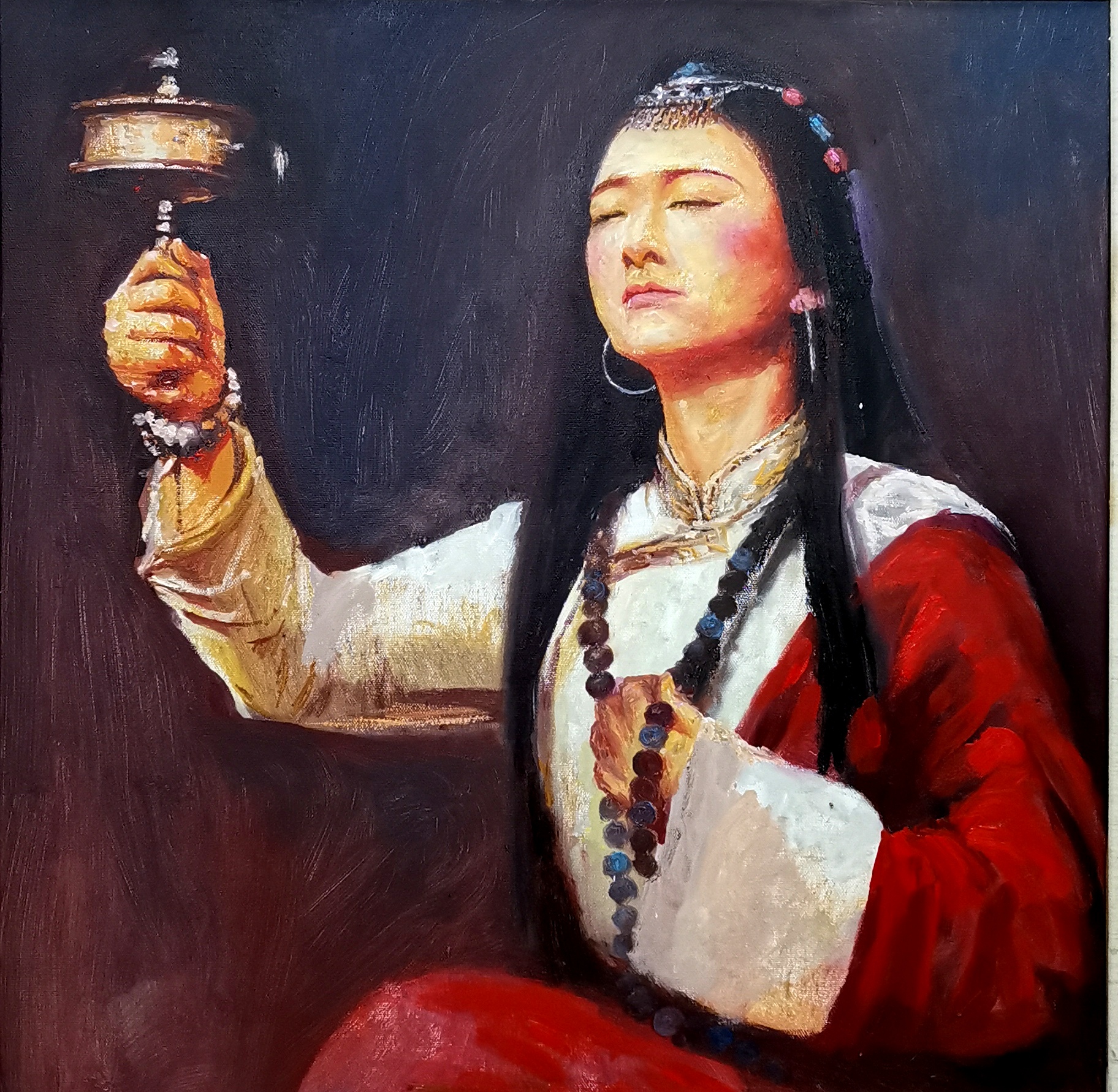 《虔诚》油画  70×70cm.jpg